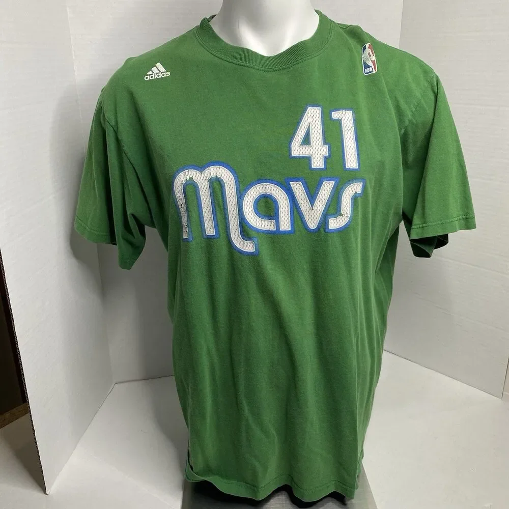 Adidas Kelly Green Dallas Mavericks Dirk Nowitzki Hardwood CLASSIC L tshirt #41